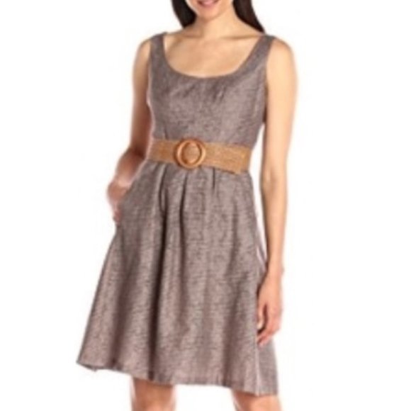 Nine West Dresses & Skirts - Nine West Pebble Taupe Pleated Belted Dress